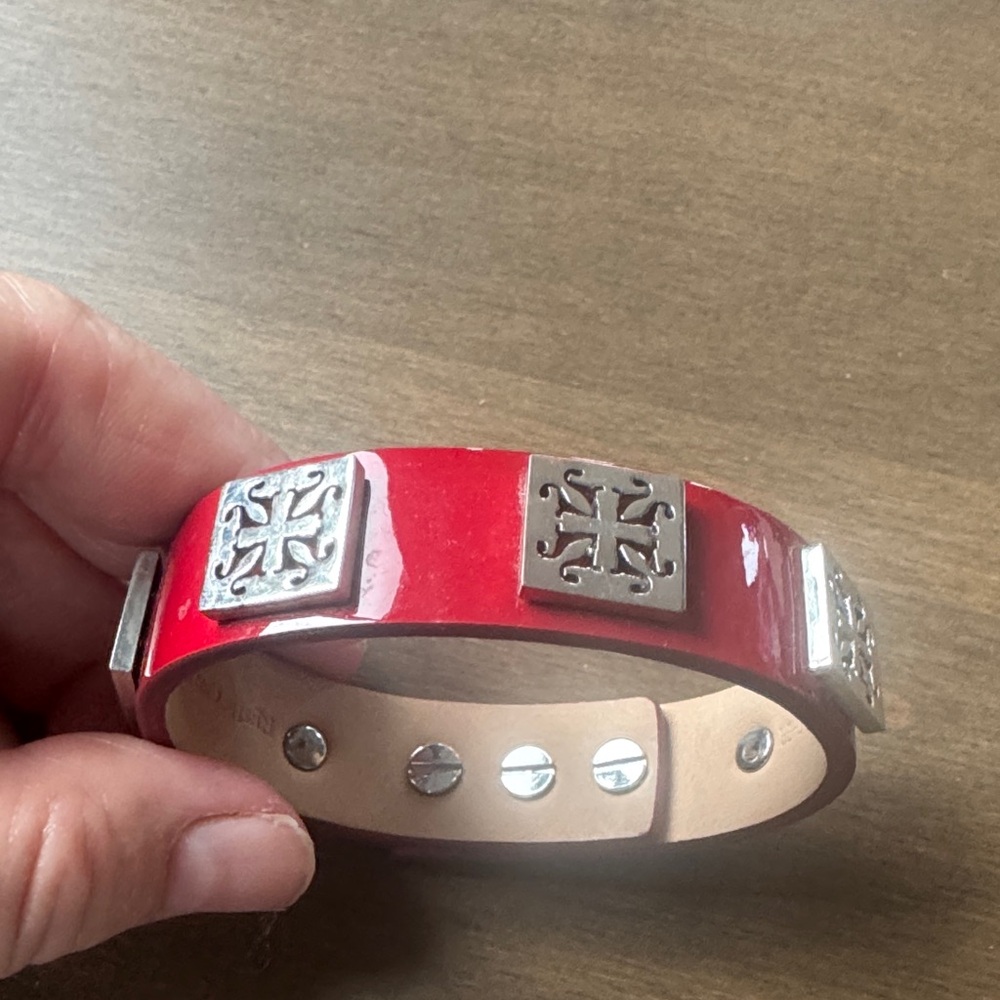Red Rustic Cuff Bracelet with Silver Accents